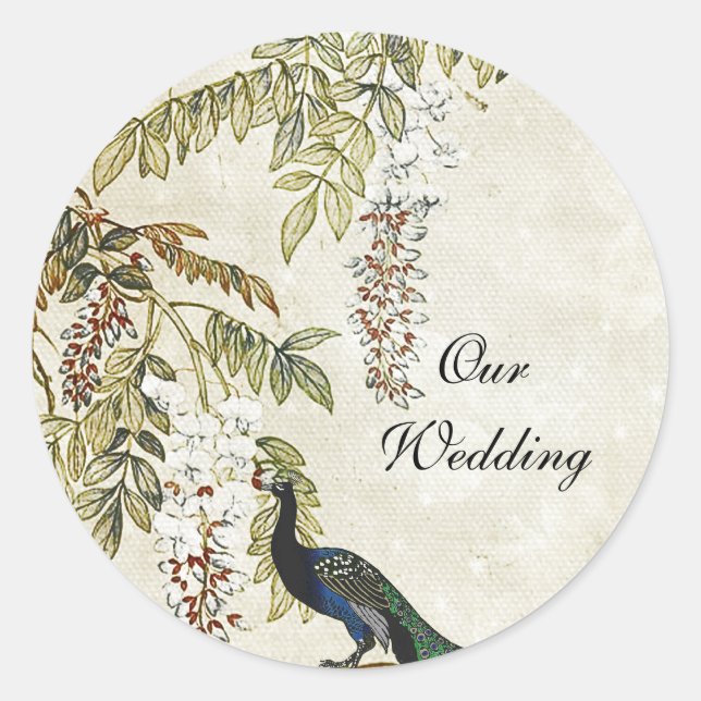 Adesivo Redondo Foco De Envelope De Casamento Peacock De Olhar Ant (Frente)