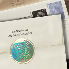 Adesivo Redondo Foco de Envelope Peacock de Arte Dourada