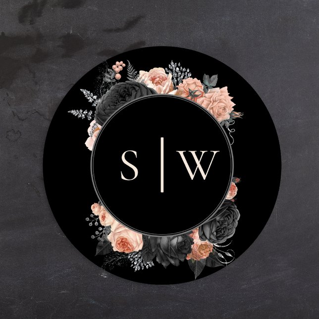 Adesivo Redondo Foco de Envelope Preto Vintage Gótico (Criador carregado)