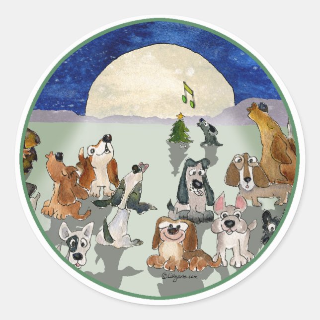 Adesivo Redondo Foco de Envelope Verde do Anel Canino de Natal (Frente)