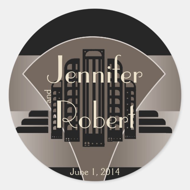 Adesivo Redondo Foco de envelopes de arte em preto e bronze (Frente)