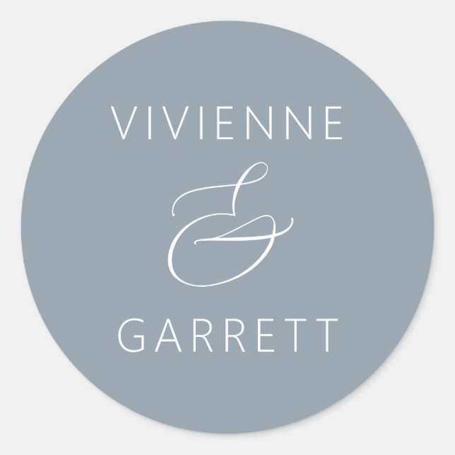 Adesivo Redondo Focos de Envelope de Casamento Azul e Branco Dusty (Frente)