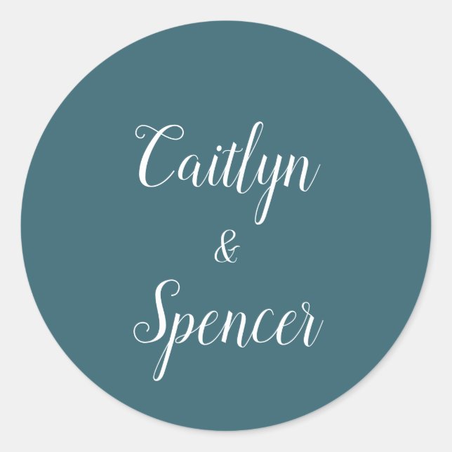 Adesivo Redondo Focos de Envelope de Casamento Branca e Teal Elega (Frente)