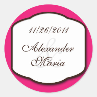 Adesivo Redondo Focos de Envelope de Casamento Branco e Fuchsia Br