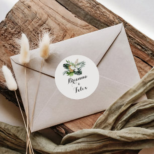 Adesivo Redondo Focos de Envelope de Casamento Branco Tropical Ver