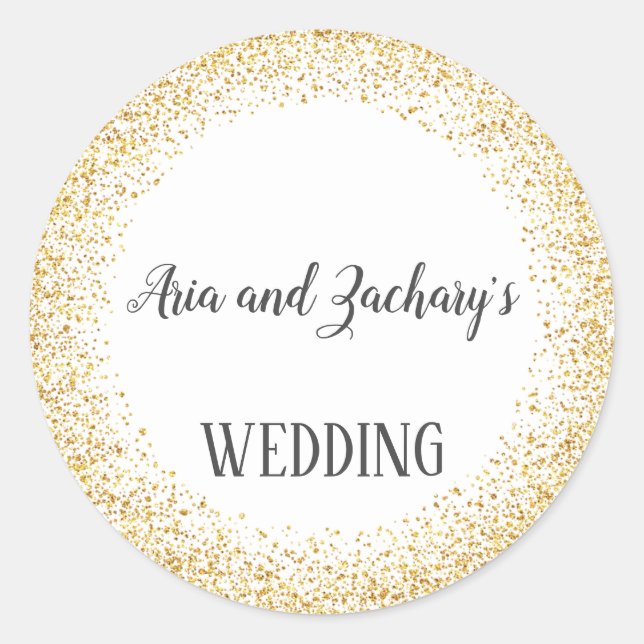 Adesivo Redondo Focos de Envelope de Casamento Confetti Dourado (Frente)