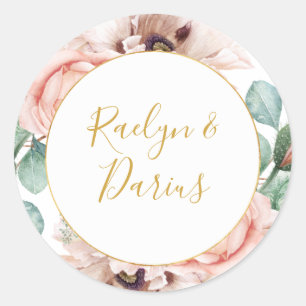 Adesivo Redondo Focos de Envelope de Casamento Floral para Blush