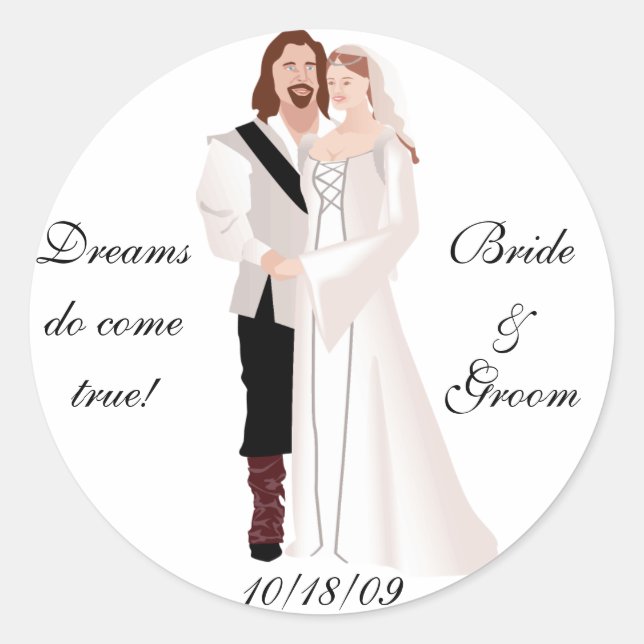 Adesivo Redondo Focos de Envelope de Casamento Medieval (Frente)