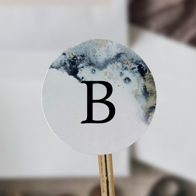 Adesivo Redondo Focos de Envelope de Casamento Monograma do Marinh (Criador carregado)