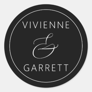 Adesivo Redondo Focos de Envelope de Casamento Negro e Branco