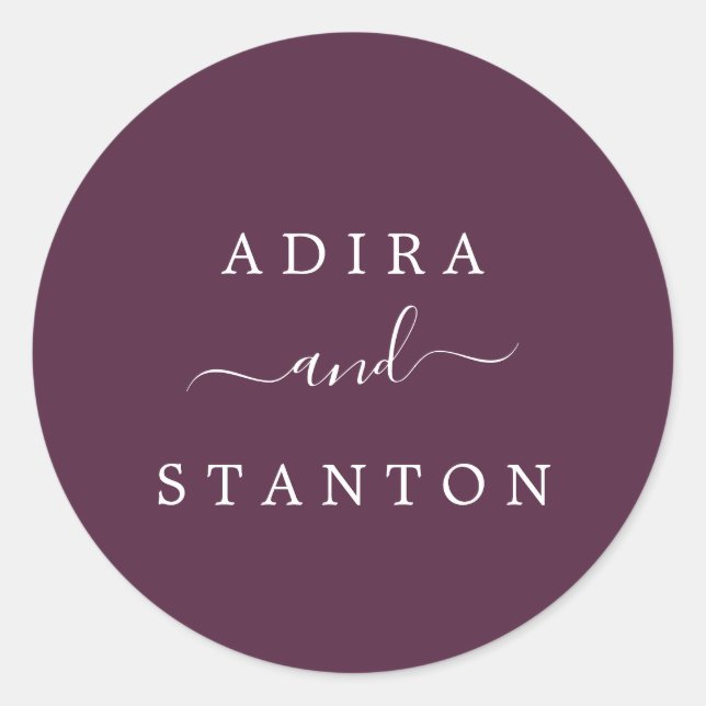 Adesivo Redondo Focos de Envelope de Casamento Roxo Moody (Frente)