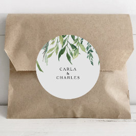 Adesivo Redondo Focos de Envelope de Folhagem Moderna em Greenery