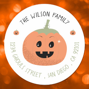 Adesivo Redondo Focos de Envelope de Halloween de Jack-O-Lanterna