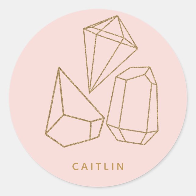 Adesivo Redondo Focos de Envelope de Retorno Rosa-Blush com Gemsto (Frente)