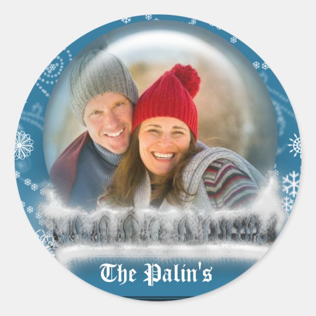 Adesivo Redondo Focos de Envelope Modelo da neve de Natal (Frente)