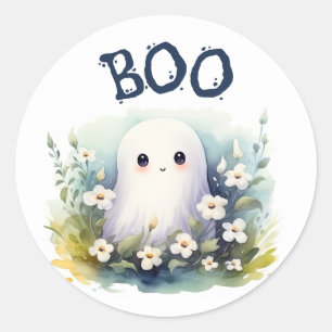 Adesivo Redondo Fofa Fantasma Floral Halloween