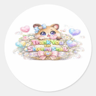 Adesivo Redondo Fofa Kawaii Obrigado Por Comprar Gatinho Pequeno