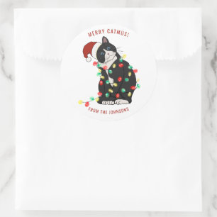 Adesivo Redondo Fofa Personalizada Feliz CatMus Natal Divertido