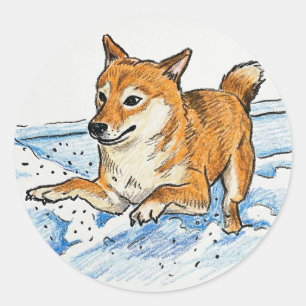 Adesivo Redondo Fofa Shiba Inu "Salto de Amor" no Dia dos Namorado