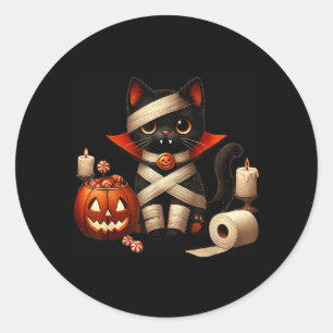 Adesivo Redondo Fofão Fantasia de Gato Preto Drácula de Halloween