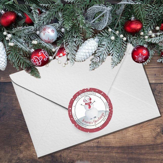 Adesivo Redondo Fofo acenando Snowman Season é uma família de saud (Criador carregado)