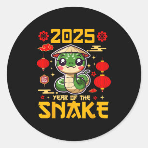 Adesivo Redondo Fofo Ano 2025 da Cobra Feliz Ano Novo Chinês