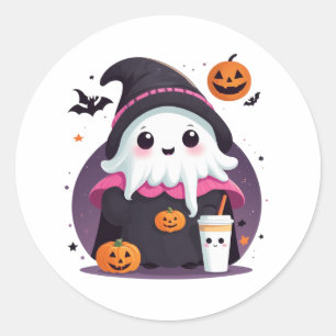 Adesivo Redondo fofo, chocolate fantasma engraçado, halloween