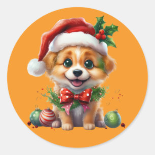Adesivo Redondo Fofo de Natal bonito com Papai Noel e Arco