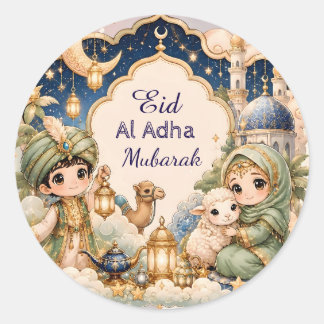 Adesivo Redondo Fofo Eid Al Adha Mubarak Infantil Muçulmano