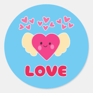 Adesivo Redondo Fofo Kawaii Amor Coração Anjo Feliz Dia dos Namora