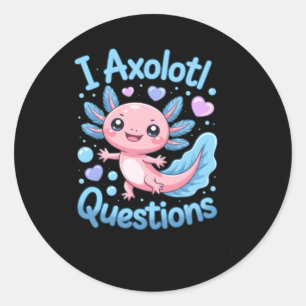 Adesivo Redondo Fofo Kawaii Axolotl Perguntas Azul e Rosa