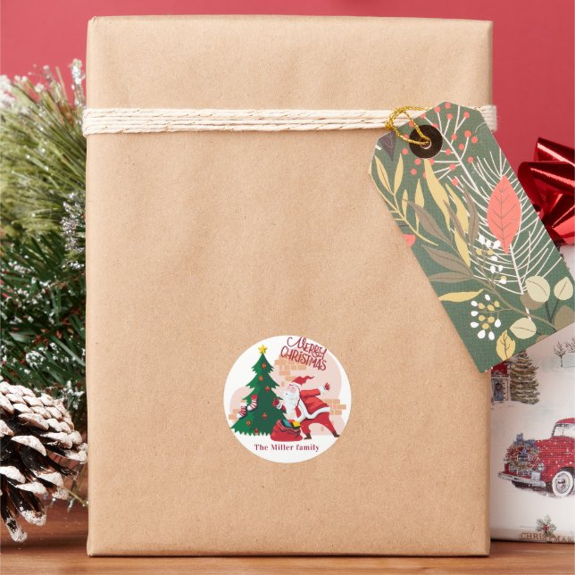 Adesivo Redondo fofo santa claus feliz monograma de natal (Feriado)