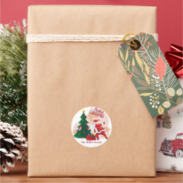 Adesivo Redondo fofo santa claus feliz monograma de natal