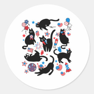 Adesivo Redondo Fogo 4 De Julho Black Cat Usa Flag Cut Cat K