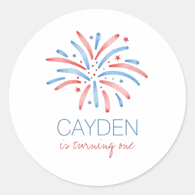Adesivo Redondo Fogo de 4 de julho de aniversário (Frente)