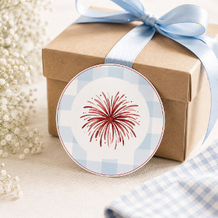 Adesivo Redondo Fogo de artifício Preppy Americana Xadrez Azul