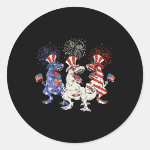 Adesivo Redondo Fogo de Dinossauro Azul T Rex Vermelho Patriótico 