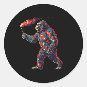 Adesivo Redondo Fogo De Pé Grande 4 De Julho Homens Sasquatch Amer