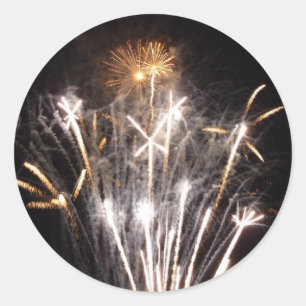 Adesivo Redondo Fogos de Artifício Brancos e Dourados II Celebraçã