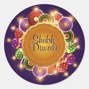 Adesivo Redondo Fogos-de-artifício coloridos elegantes de Diwali