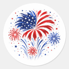 Adesivo Redondo Fogos de Artifício de 4 de Julho