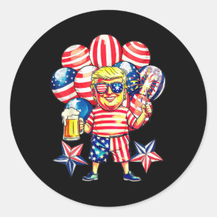 Adesivo Redondo Fogos de Artifício Divertidos Trump Patriótico Ame