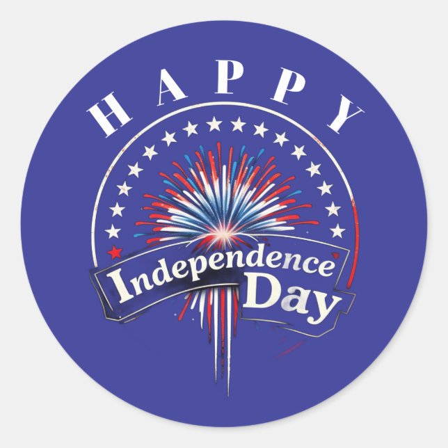 Adesivo Redondo Fogos de artifício e estrelas do "Dia da Independê (Frente)