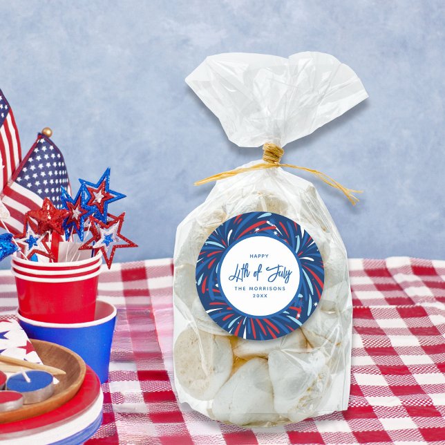 Adesivo Redondo Fogos de artifício festivos Festa de 4 de julho (Criador carregado)