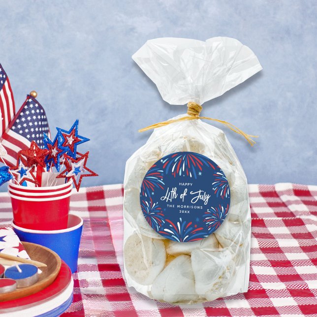 Adesivo Redondo Fogos de artifício festivos Festa de 4 de julho (Criador carregado)