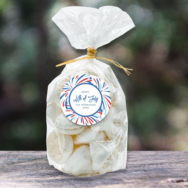 Adesivo Redondo Fogos de artifício festivos Festa de 4 de julho (Criador carregado)