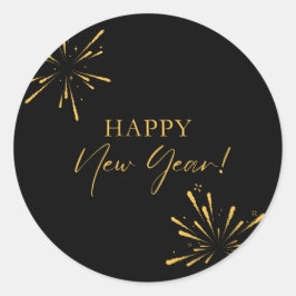 Adesivo Redondo Fogos de artifício mínimos de feliz ano novo preto