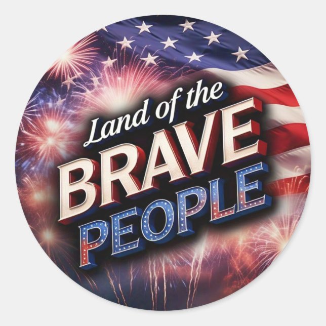 Adesivo Redondo Fogos de artifício "Terra das Pessoas Corajosas" e (Frente)