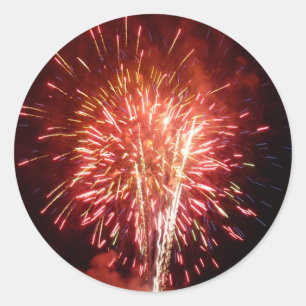 Adesivo Redondo Fogos de Artifício Vermelhos, Brancos e Azuis II P