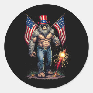 Adesivo Redondo Fogueira do Bigfoot 4 de Julho Sasquatch Americana
